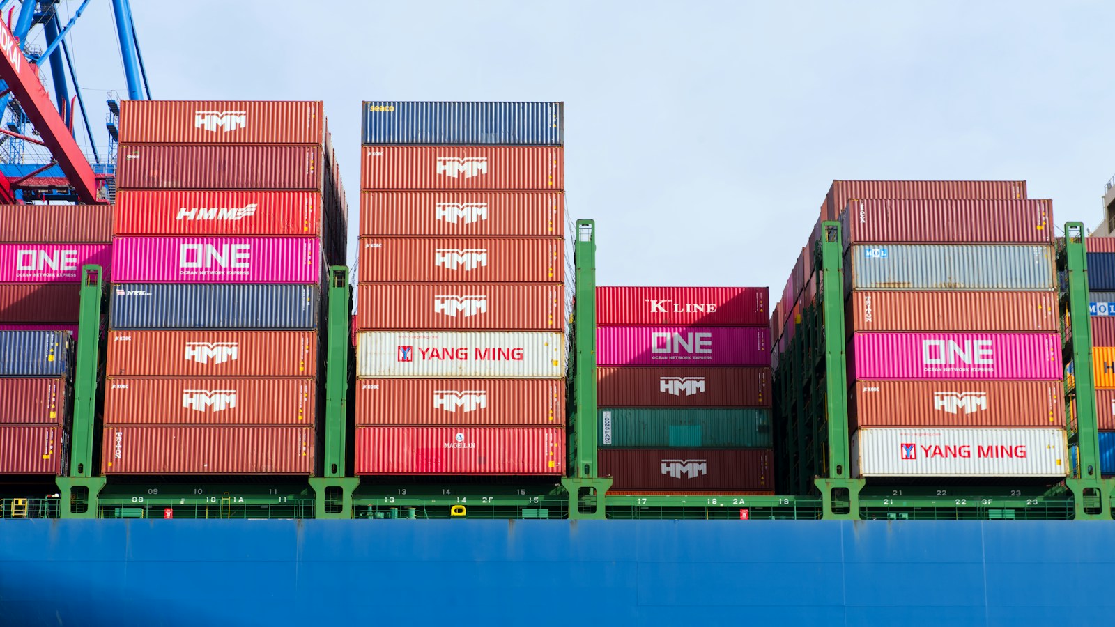 Global trade: containers loaded on a cargo ship
